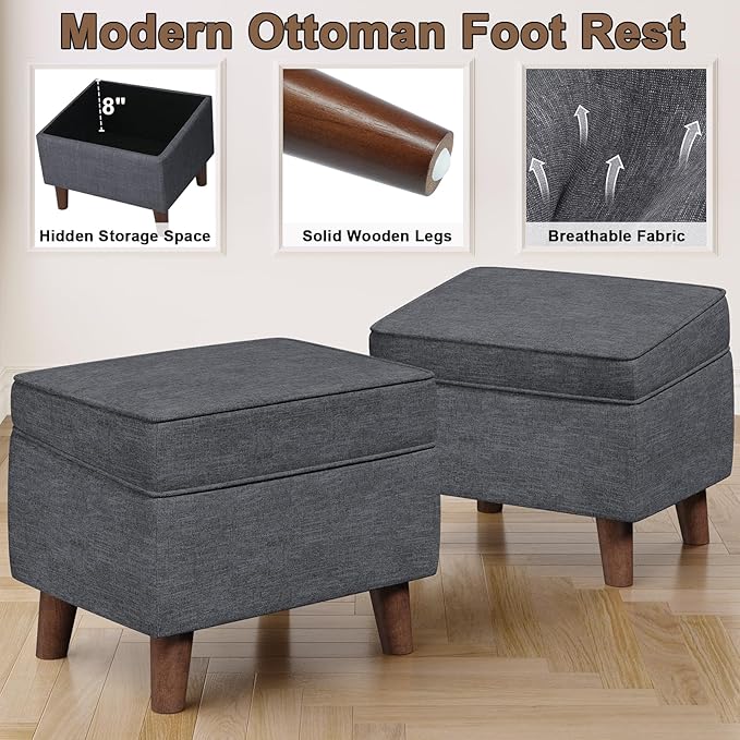 FAGAGA Storage Ottoman with Adjustable Cover, Soft Step Stool, Footrest and Seat, Ottoman Foot Rest for Living Room, Bedroom, Dorm, Light Gray