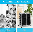 DORTALA 15-Drawer Rolling Storage Cart with Drawers, Rolling Utility Cart w/Removable Drawers & Universal Wheels, Tools Scrapbook Paper Organizer for School, Office, Home, Classroom (Black)