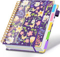 Spiral Journal Notebooks for Work, 300 Pages 5 Subject Notebook College Ruled with Dividers & Tabs, 8''x 10'' Large Notebook Journal for Women Students Note-Taking and Organizer (Purple Floral)