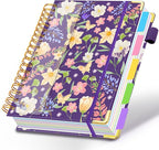 Spiral Journal Notebooks for Work, 300 Pages 5 Subject Notebook College Ruled with Dividers & Tabs, 8''x 10'' Large Notebook Journal for Women Students Note-Taking and Organizer (Purple Floral)