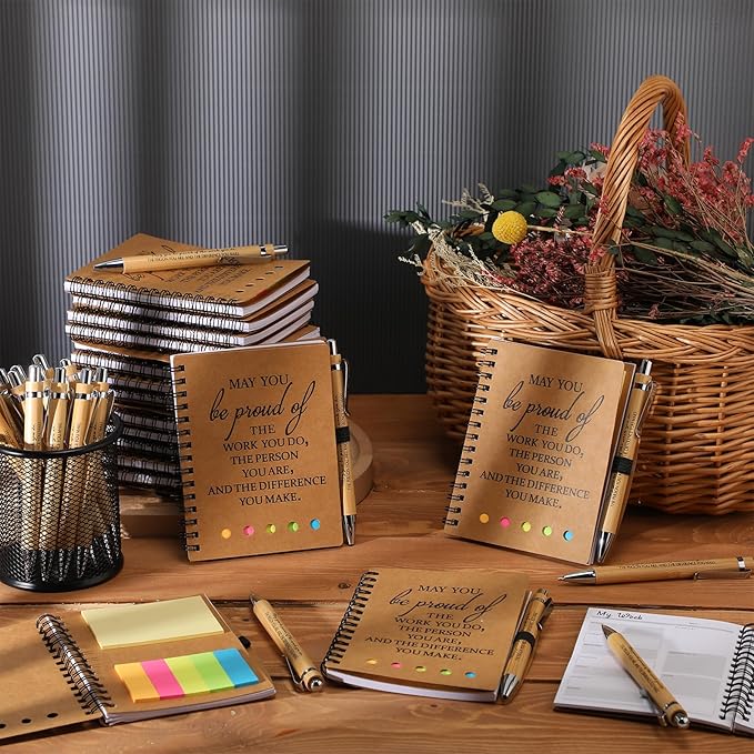Moinchore 20 Sets Employee Appreciation Gift Inspirational Spiral Notebook with Bamboo Pen Sticky Note Thank You Valentines Day Gift for Coworker Office Staff Team Nurse Teacher (May You Be Proud)
