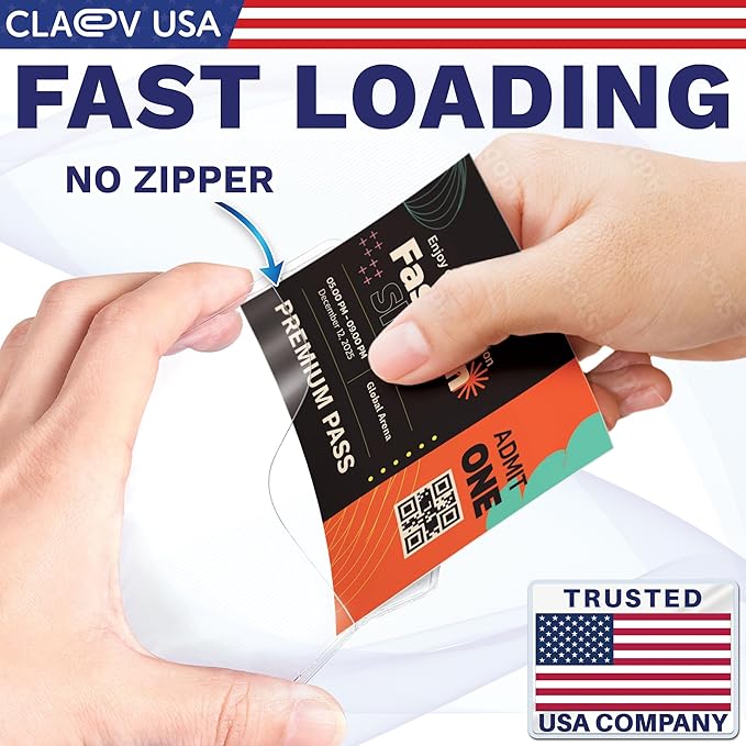 Claev - Horizontal Flexible and Tear Resistant Card Protector - Clear, 4x3 Inch, 250 Pack - Large Easy Open Plastic ID Name Badge Holders for Conferences, Conventions, Offices & Schools