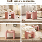 ZYKZYK Ottoman Vanity Seat, Plush Velvet Backless Stool and Small Foot Rest, Modern Accent Seating for Bedroom, Makeup Table or Living Room, Pink