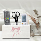 XPH Pink Coquette Bow Preppy Pen Pencil Holder Organizer for Desk, Preppy Desk Decor, I'm Just a Girl Pink Wooden Box Sign for Girly Room Bedroom Dorm Tabletop Decorations