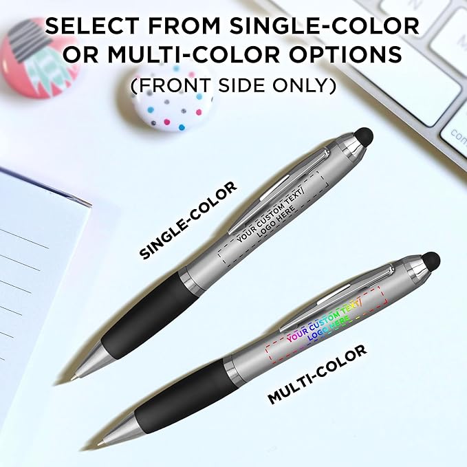 DISCOUNT PROMOS Custom Stylus Ballpoint Pens Set of 50, Personalized Bulk Pack - Black Ink, Great for Office, School, Business, Tradeshows, Events - Black