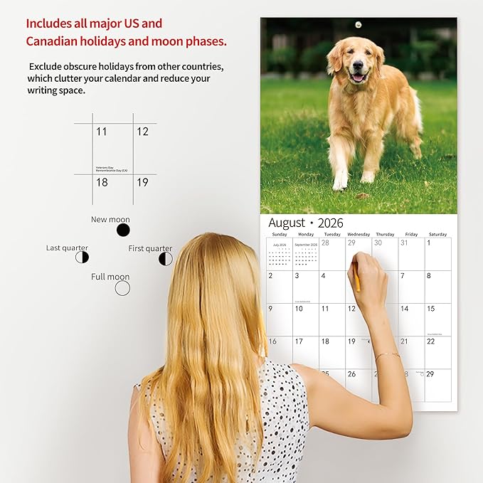 2026 Wall Calendar,Calendar 2026, November 2025 - December 2026, Wall Calendar Golden Retrievers, 12" x 24" Opened,Full Page Months Thick & Sturdy Paper for Calendar Organizing & Planning