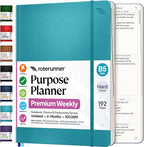 Purpose Planner Notebook B5 Hardcover 7.5”x9.8”- Teal Undated Daily, Weekly, and Monthly 2026 - Productivity & Goal Setting Tool for Work, Home, and Self-Care - ADHD & Journal for Adults