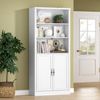 BORNOON 71.4" Tall Bookshelf with Cabinet, 5-Tier Floor Standing Bookcase with Doors & Adjustable Shelves, 31.5" Wide Storage Shelf, Metal Handles, Modern Organizer for Home Office, Living Room