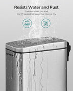 SONGMICS Bathroom Trash Can, 2.6 Gallon (10 L) Small Trash Bin with Lid, Slim for Small Spaces, Stainless Steel Garbage Can, Soft Close, Silver ULTB561E10