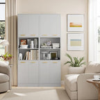 Cozy Castle Kitchen Pantry Cabinet, 75" Tall Wood Storage Cabinet with Doors and Shelves, 4 Doors Open Countertop Utility Hutch Cupboard for Dining Room Living Room Bathroom Furniture, Gray