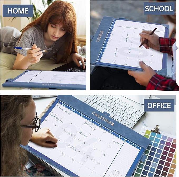 Yoment Desk Calendar 2026 Leather Desk Calendar with To-Do Lists, 13 Months Desk Pad Wall Calendar with Pen Holders PVC Cover for Work Office School Home Women Men, Dec 2025-Dec 2026, 17 x 12, Blue