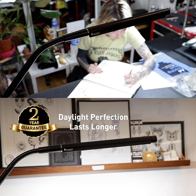 Electra™ Table Lamp: 3 Color Temperatures (Daylight 6000K/Cool 4000K/Warm 2700K), 95+ CRI LED, Dimmer Switch, Flexible Arm, Desk Lamp for Artists, Crafts & Office (Black, 2500 Lux at 12")