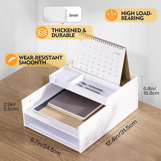Eufrozy 3 Tier Stackable Letter Tray Paper Organizer, White Desk Paper Tray for Office Desktop Organizing, Cardboard Inbox, File Sorter, A4 Paper Turn in Tray, Document Storage, Mail Holder