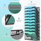 Gawerk 11-Tier Wall File Organizer Hanging Wall File Holder Wall Mount Paper Folder Organize, Mesh Magazine Document Mail Organizer Wall Organizer for Office School Home, Black
