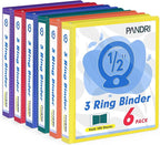 3 Ring Binder 0.5 Inch, PANDRI 6 Pack 1/2-Inch Binder Fits Letter Size 8.5'' x 11'' Paper, Versatile Binders for Office Home School, 2 Pockets, Assorted 6 Color