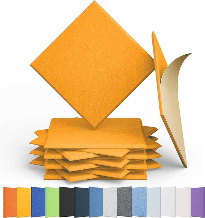 Amantech 12 Pack Acoustic Panels Self Adhesive Sound Proof Foam, High Density Sound Acoustic Panel, 12X12X0.4 Inch Square Panels in Home, Office, Reccording Room, Studio,and more(Orange)