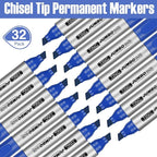 Fuutreo 32 Pcs Jumbo Permanent Markers Bulk Large Chisel Tip Permanent Markers Waterproof Jumbo Pens Quick Drying Office Supplies(Blue)
