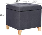 Homebeez Tufted Grainy Linen Fabric Storage Ottoman Square Cube Foot Rest Stool with Flip Top (Dark Gray)
