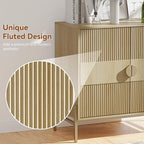 HOCAT 30.7" Accent Cabinet, Modern Buffet Cabinet with Gold Metal Legs, Fluted Sideboard for Dining Room, Kitchen, Oak