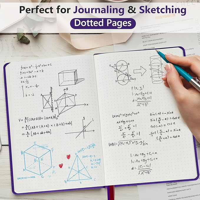 PERCUN Dotted Journal Notebook for Men & Women, 160 Pages Dot Grid notebook for Note Taking, Bullet Journaling Notebook for Work, School, Travel, Writing, A5 Hardcover 5.9" x 8.5" (Purple)