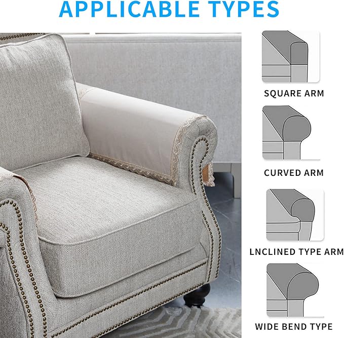 MINJIATEX Couch arm Covers,Non-Slip lace Sofa arm Covers Set of 2 Washable Sofa armrests Covers for Living Room Recliner Chair arm Cover Protectors for Leather Sofa armrest slipcover (MYS-Beige)