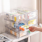 Sgoostood 6 Pack Stackable Organizer Drawers, Clear Desk Storage Box,Transparent Drawer in Home, Office and Kitchen Pull Out Organizer Bins for Make Up, Pen, Desktop Stationary (6 Pack)