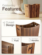 Tidita 3 Gallons Rectangular Wastebaskets - Acacia Wood Waste Basket with Handles - Small Trash Can for Bathroom - Brown Garbage Bin for Spa Bathroom Decorative, Kitchen Counter, Living Room (Walnut)