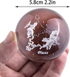 3D Inner Carving Constellation Ball Crystal Paperweight Full Sphere Glass Fengshui with Sliver-Plated Flowering Stand(Pisces)