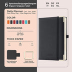 IN-luxpro Daily Planner 2026 with One Page Per Day,(A5-8.5" x 5.9"),12 Months Calendar Hourly Appointment Book Monthly Tabs & Self-adhesive Pen Holder,Inner Pocket, Vegan Leather Hardback,Black
