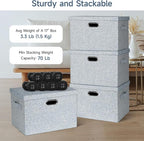 Graciadeco Large 17" 36 Quart Collapsible Stackable Storage Bins with Lids, 3 Packs Blue-Grey Linen Fabric Closet Boxes with Lids, Storage Cube Baskets Container Organizers for Bedroom (17x12x11)