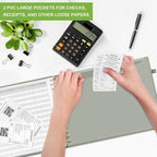 HAUTOCO Hardcover Accounting Ledger Book for Small Business Bookkeeping Horizontal Money Expense Tracker Notebook with 2 Storage Pouch, Personal Columnar Log Journal 10.78 x 8'', Olive Green