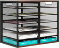 PAG Mass Mail Sorter - Adjustable Mail Holder, Countertop Literature Organizer, Student Mailbox for Classroom, Desktop Bill Paper Organizer for Office Home School, 12 Compartments, Brown