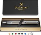 Scriveiner Stainless Steel Fountain Pen - Stunning Luxury Pen with Steel Finish, Schmidt Steel Nib (Fine), Best Pen Gift Set for Men & Women, Professional, Executive Office, Nice Designer Pens