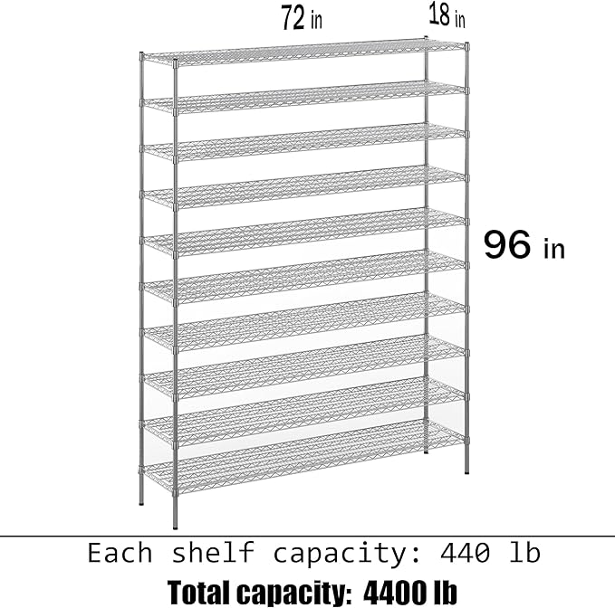 Regal Altair 18" Deep x 72" Wide x 96" Height Wire Shelving Kit | 10-Tier | NSF Commercial Storage Rack Unit