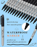 Thenshop 100 Pack Black Permanent Markers Bulk - Fine Point Permanent Marker Quick Drying Waterproof Pens for Doodling Writing Marking Classroom Work on Wood Metal Stone Glass, Office School Supplies