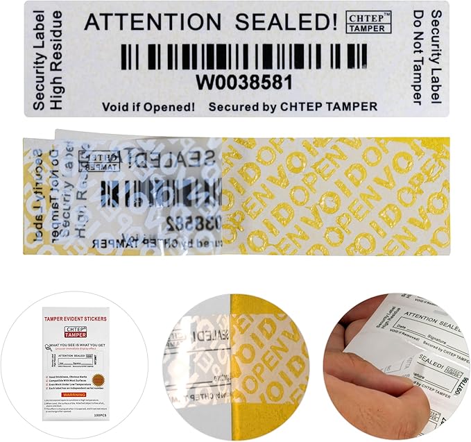 ChtepTamper 100 Pieces Total Transfer Tamper-Evident Stickers Security Labels Great for Goods Shipping,Exchange of Agency Files, Privacy Protection or More(Serial Number 1 * 3.54inches White)
