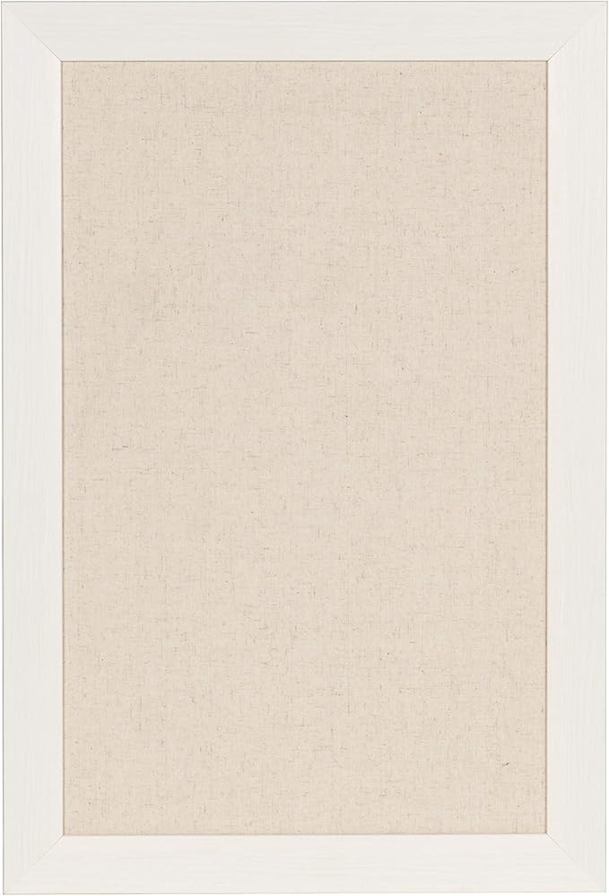 DesignOvation Beatrice Framed Linen Fabric Pinboard, 18x27, White