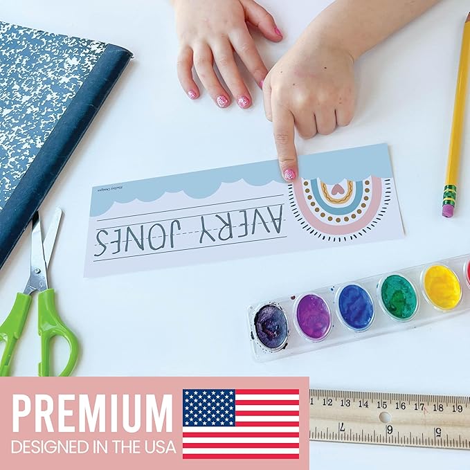 Desk Name Tags for Classroom -25 Student Name Plates for Classroom Kindergarten, Preschool, 1st, 2nd & 3rd Grade, 9x3 Teacher Nameplates for Student Desks & Cubbies, Boho Nametags