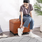 Decent Home 24" Square Ottomans with Storage, Leather Ottoman with Storage with Lockable Wheels and Hight Loading, Foot Stool Ottoman with Wheels for Makeup Room, Dorms and Apartments (Orange Brown)