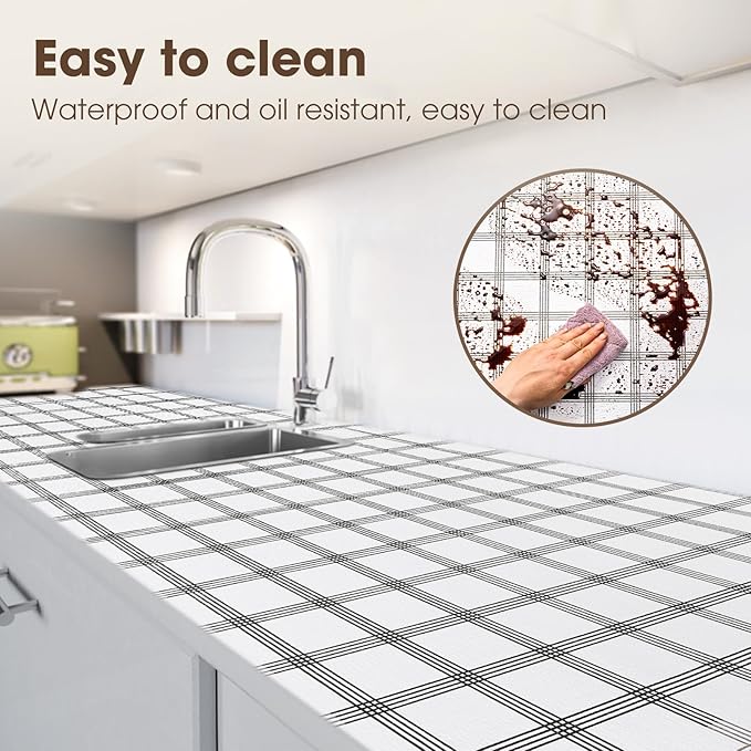 ALIUNI Drawer and Shelf Liner, Non-Slip Kitchen Cabinet Liners Non-Adhesive Thick Strong Grip Waterproof Washable Mats Protect Dresser Shelves Cupboard Bathroom Cabinets, White Stripes, 12 in X 30 FT