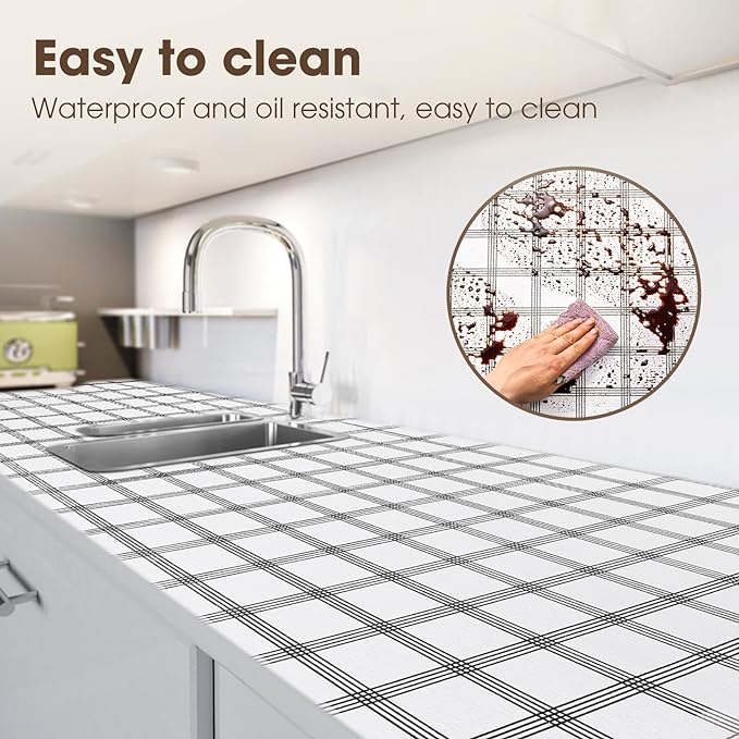 ALIUNI Drawer and Shelf Liner, Non-Slip Kitchen Cabinet Liners Non-Adhesive Thick Strong Grip Waterproof Washable Mats Protect Dresser Shelves Cupboard Bathroom Cabinets, White Stripes, 18IN X 10FT