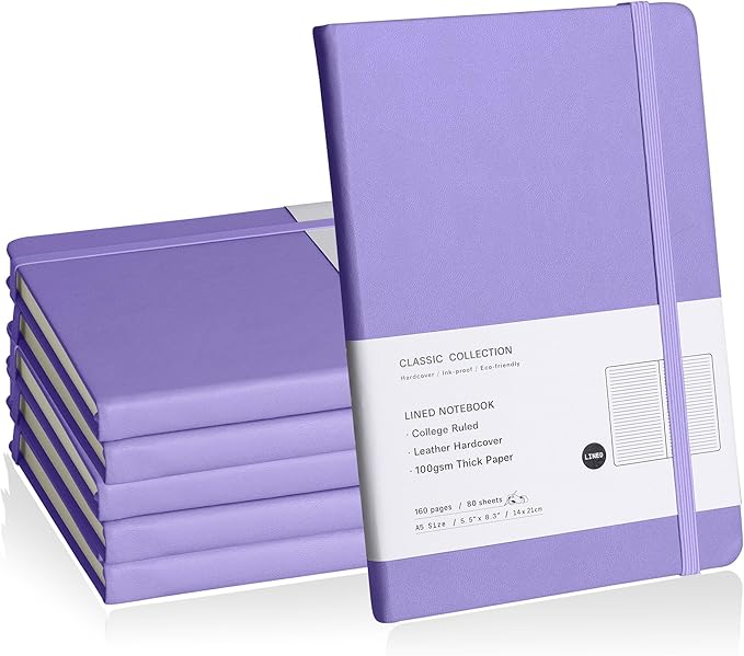 EMOMAS Lined Journal Notebook, 6Pack Hardcover Notebook for Men & Women – Journals for Writing, Work, School, Home & Daily Notes, 160 Pages – Medium A5, 5.7"x8", 100 gsm Thick Paper (Mauve)
