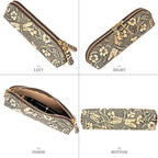 Gexmil Genuine Leather Pen Case, Full Grain Leather Pencil Holder, Hand-made Stationery Bag for Work & Office, Vintage Style, Butterfly Grey