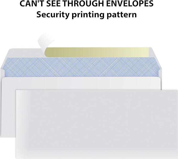 #10 Envelopes Letter Size Self Seal | 500 Business Mailing Security Peel and Sealing Envelope | 100% Tinted | no 10 White Windowless Legal Regular Plain Envelops Pack | 4-1/8 x 9-1/2 Inches | 24 LB