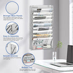 EasyPAG Wall File Holder 10 Tier Mesh Hanging Folder Organizer with Flat Tray Wall Mounted Mail Organizer Magazine Paper Desk Shelf with Nametag Label for Office Home School, Silver