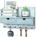 Rebee Vision Decorative Key Holder Wall Mount with 2 Drawer Organizer - Modern Mail Organizer with 6 Key Hooks & Shelf - Home Decor Aesthetic for Apartment Essentials (Distressed Blue)