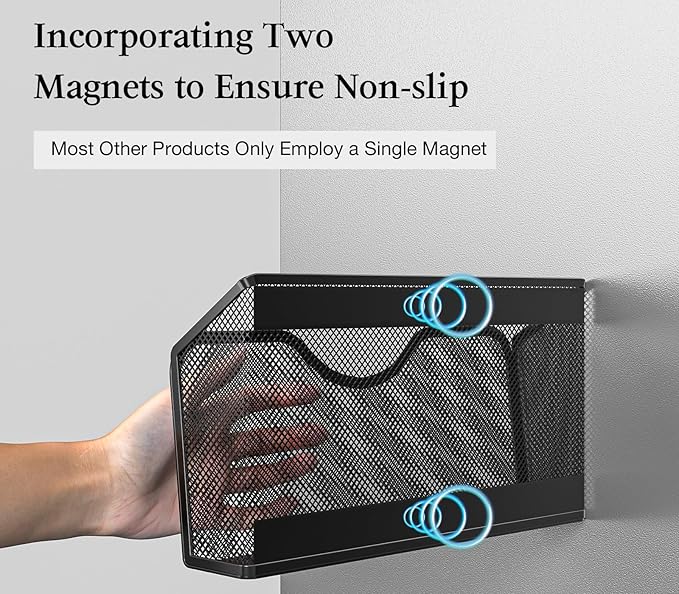 JANE EYRE Magnetic File Holder - 3PCS File Paper Mail Organizer No Drilling Magazine Paper Document Holder/Magnetic Hanging File Organizer for File Cabinets, Office, Whiteboard, BLACK