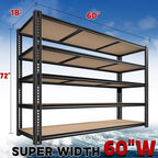 ROOMFAVE 60" W Garage Shelving 72" H Metal Shelving 3500LBS Storage Shelves Heavy Duty 5 Tier Adjustable Shelving Unit for Storage Rack Pantry Shelf Commercial,60" W x 18" D x 72" H