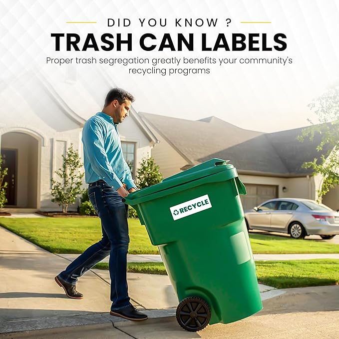 Recycle Trash Compost Sticker Set – Heavy-Duty Trash Bin Labels - 3-5 Year Indoor/Outdoor Rated - Weather Proof, Ultra Durable - USA Made (6x2 inch), 10 Labels of Each, 30 Total