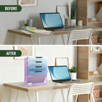 EASEPRES 6 Tier Mesh Hanging Wall File Organizer, Desk Vertical Mail Paper Document Folder Holder Rack with Bottom Tray and Nametag Label for Office Home School, Light Purple